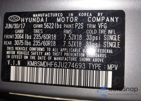 2018 Hyundai Santa Fe Se from USA, damaged, VIN KM8SMDHF6JU274693